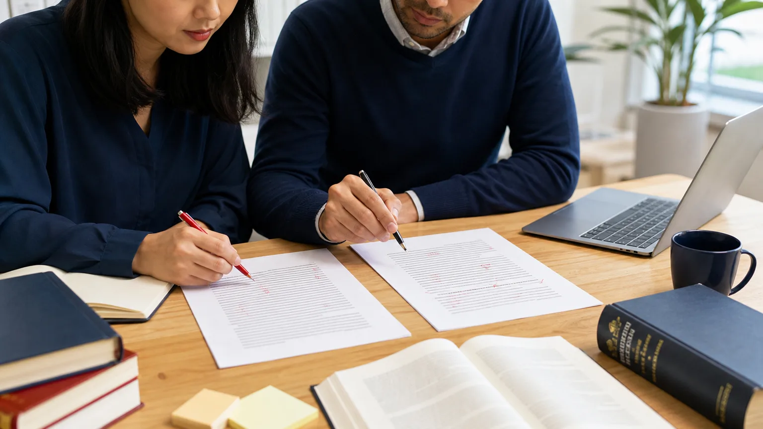 Academic writer comparing British and American English conventions in a manuscript